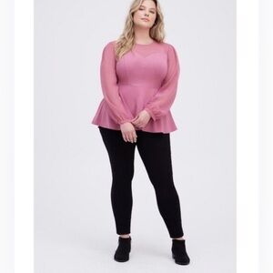 Torrid Pink Sheer long sleeve Peplum Blouse shirt 5 5x 30/32